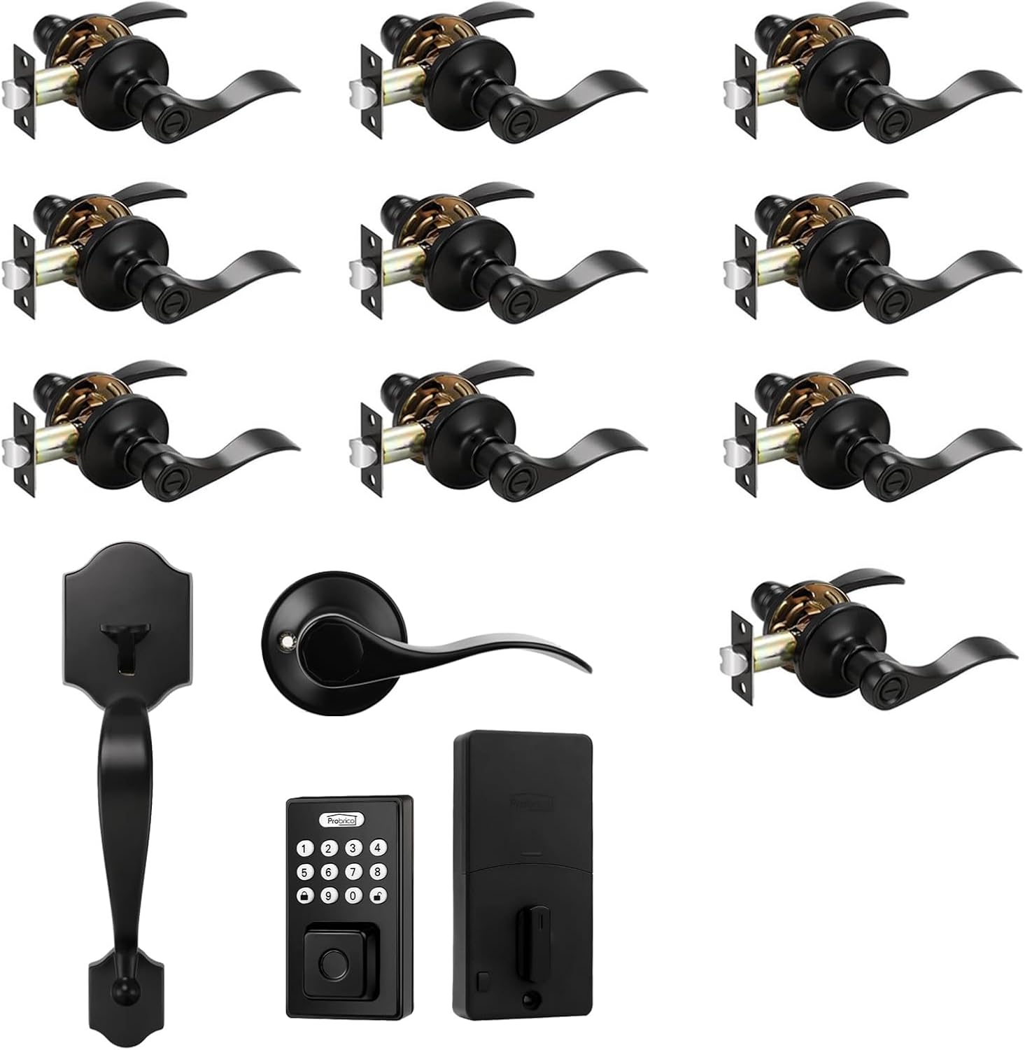 Probrico 10Pack Wave Privacy Lever and Smart Door Handle Set