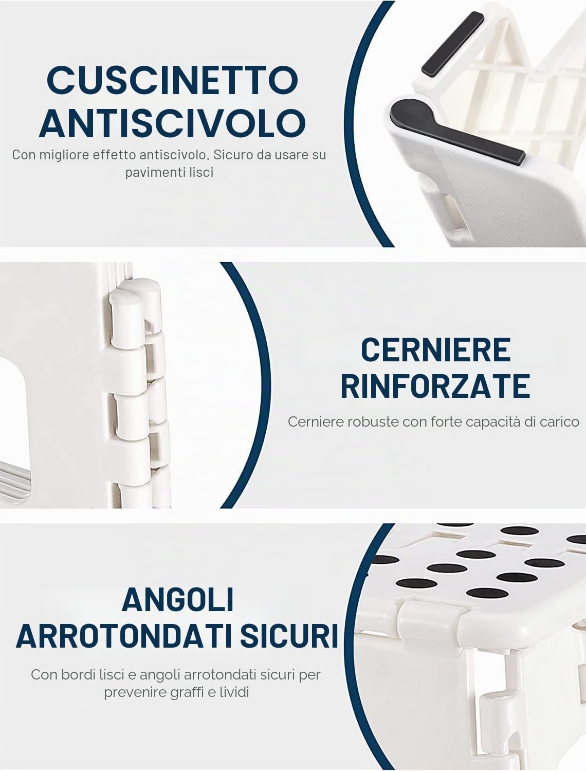 HOUSE DAY Sgabello pieghevole da 40 cm, di grandi dimensioni, per la cucina, per adulti, salvaspazio, pieghevole, per bambini e adulti, in plastica resistente, colore: bianco