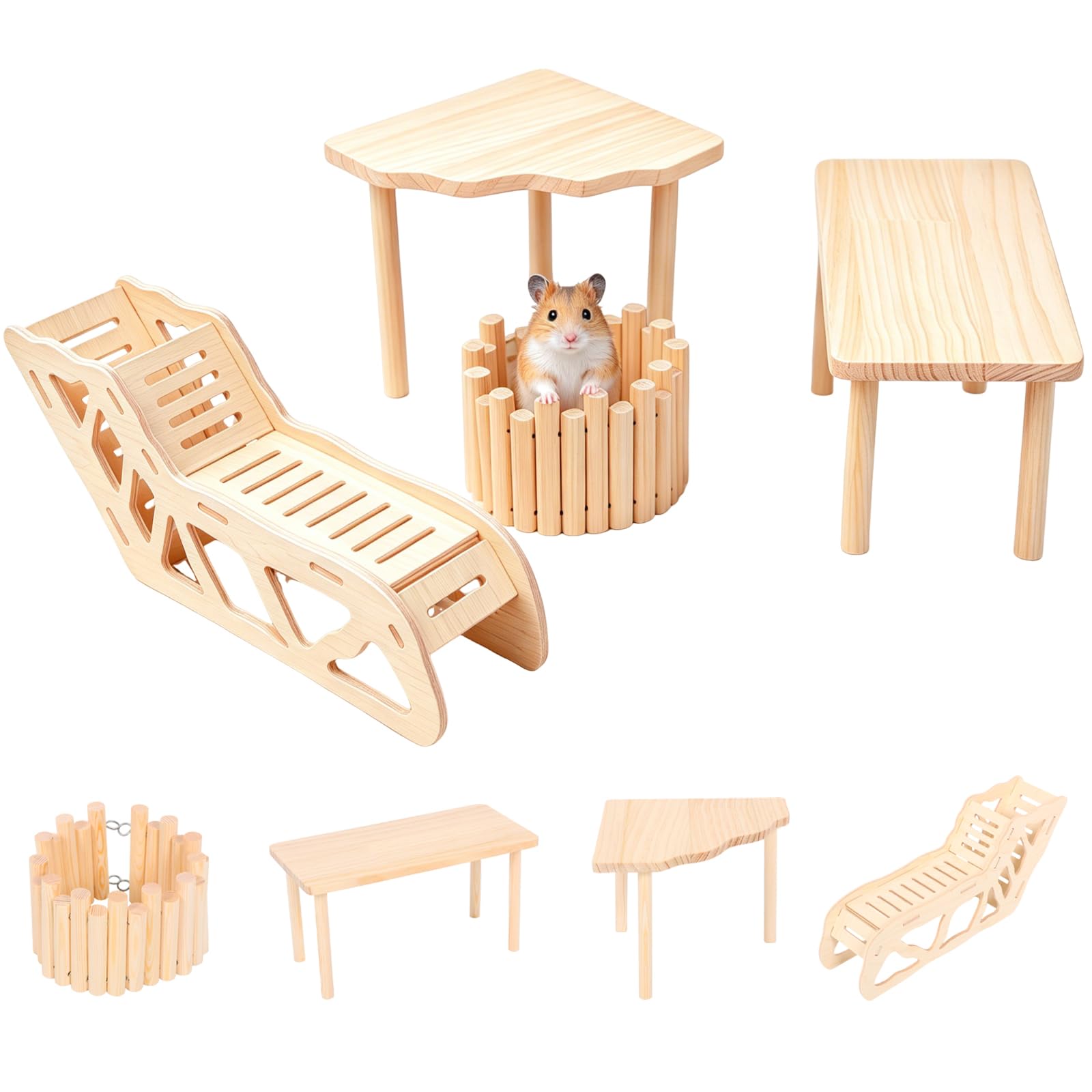 3/4 Piece Hamster Platform, Natural Wooden Hamster Game Platform with Ladder, Tunnel Shelter, Small Animal Rest Area, Hamsters Cage Accessories Easy to Install for Gerbil Hedgehogs Chipmunks (Style4)