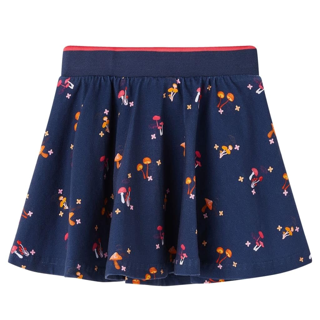 Gonna per bambini blu navy, motivo fungo, in morbido cotone, elastan, elastico in vita, pieghe plissettate, per anni, lavabile in lavatrice