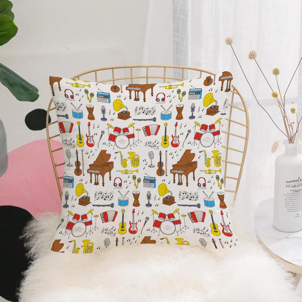 HYOSXW Cushion Cover,Throw Pillow Case Home Decorative for Living Room Bedroom Sofa Chair 16X16 Inch,Music icons vector illustrations hand drawn doodle seamless background. Musical,Pillowcase 40X40cm