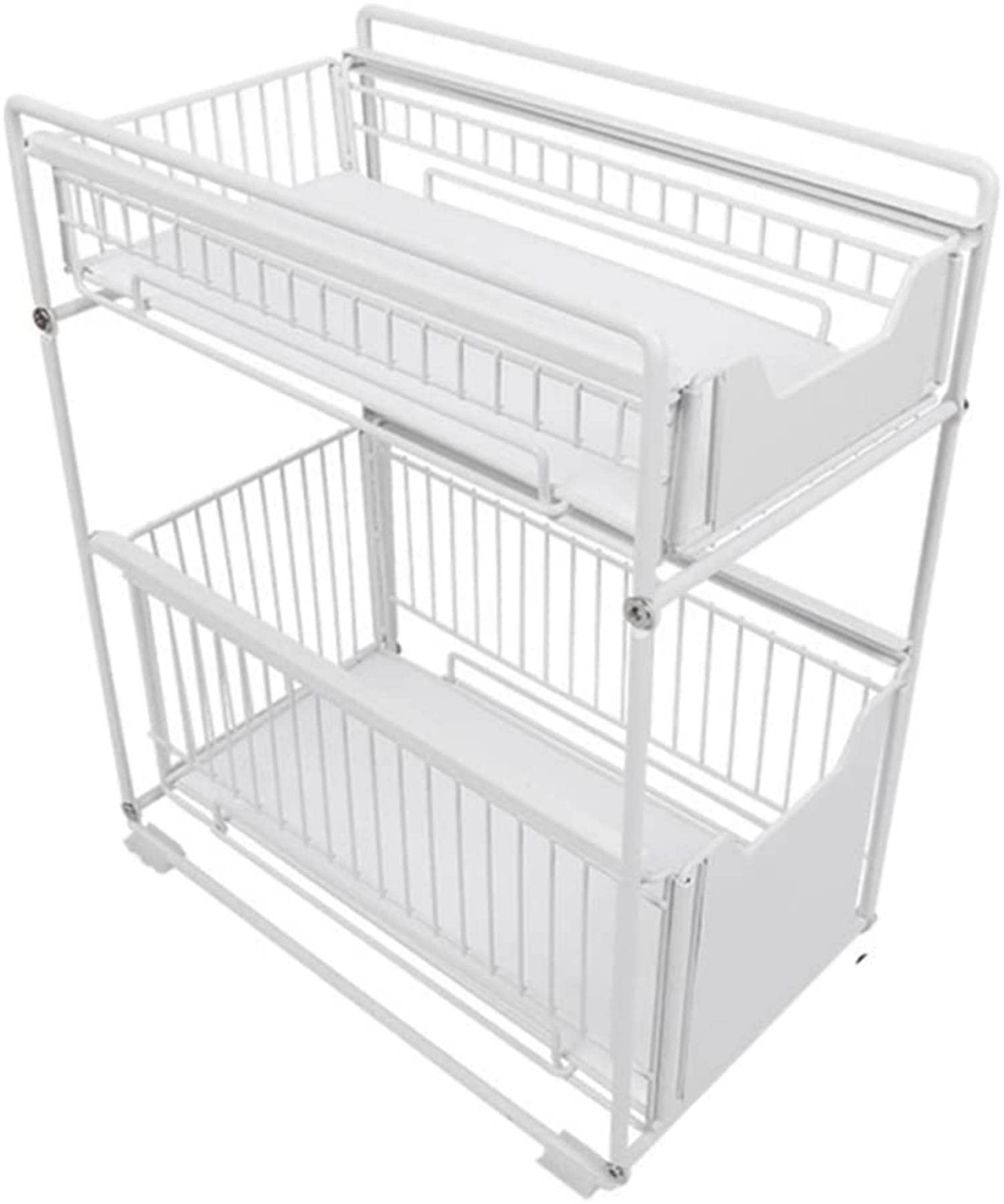Arabest 2 Tier Drawer, Kitchen Spice Rack, Slide Basket Under Sink Shelf, Storage Organizer for Bathroom, Office, Kitchen (S, White)