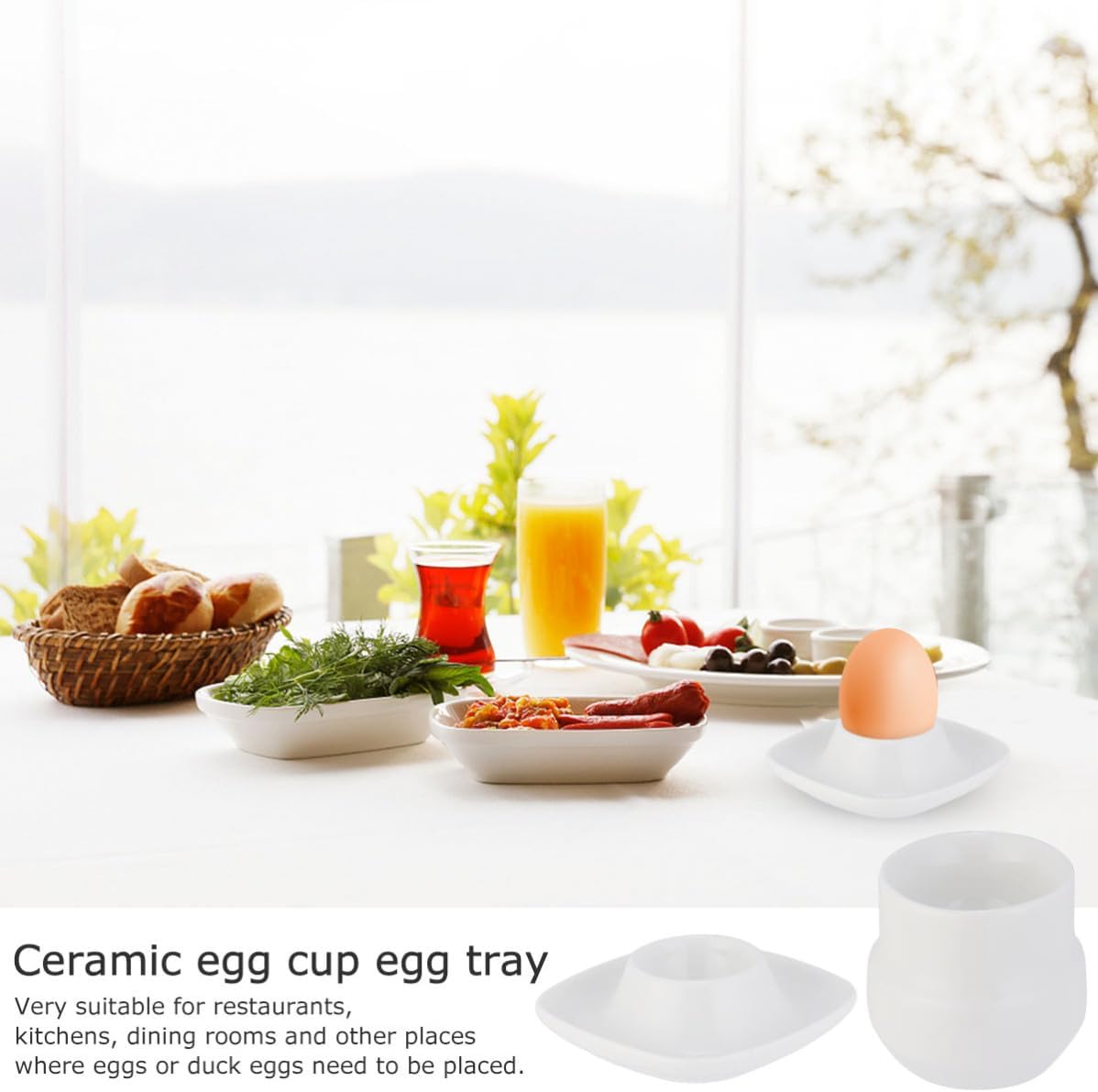 2pcs Ceramic Egg Cups Tray Holder for Chicken Duck Eggs