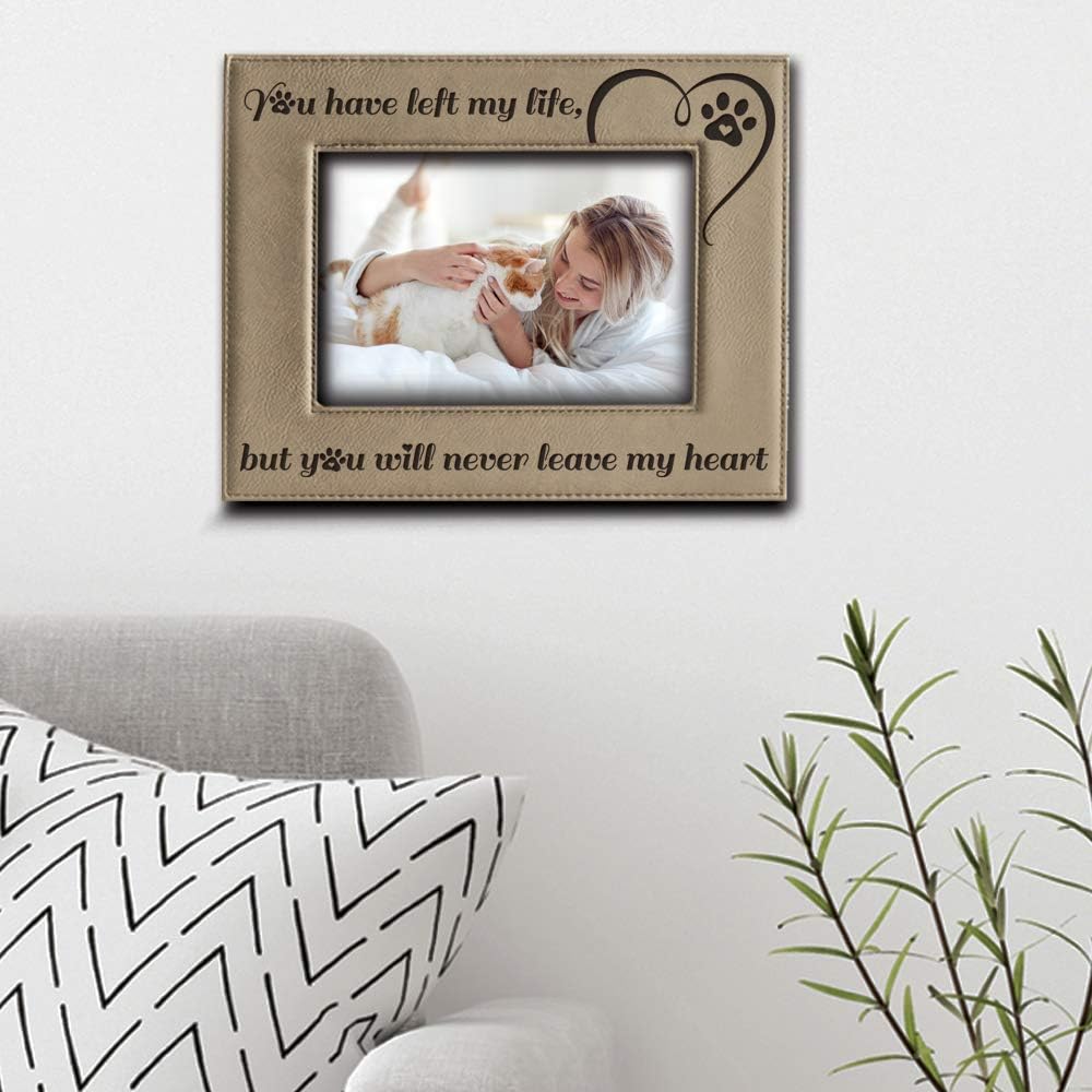 BELLA BUSTA-You have left my life, but you will never leave my heart-memorial gifts for loss of dog or cat-Engraved Leather Picture Frame (5 x 7 Horizontal)