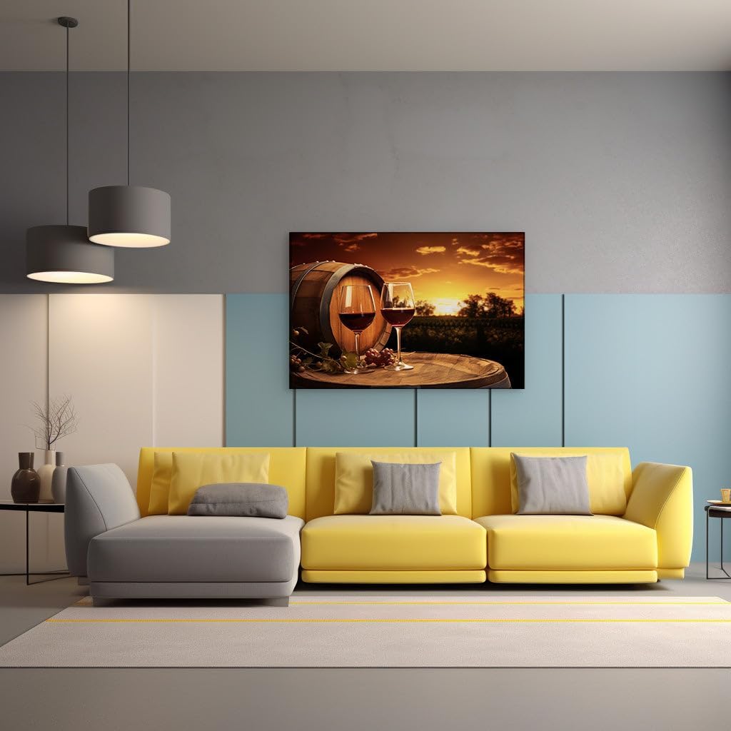 Canvas for Living room. Savoring Serenity Sunset Wine Tasting Amidst Vineyard Splendor, 27 x 18 inch Canvas Wall Art - Religion And Spirituality - Modern Home Decor