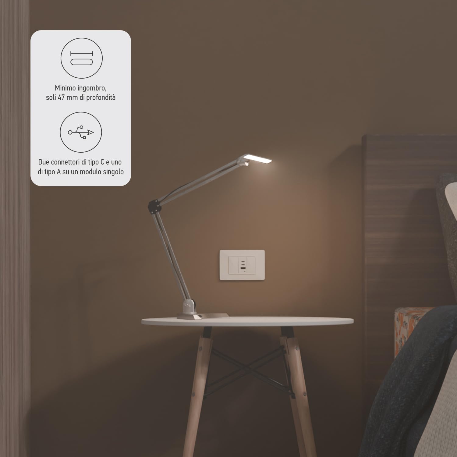 Alimentatore USB C 20W compatibile Vimar Plana Bianco 3 connettori Tipo C e A