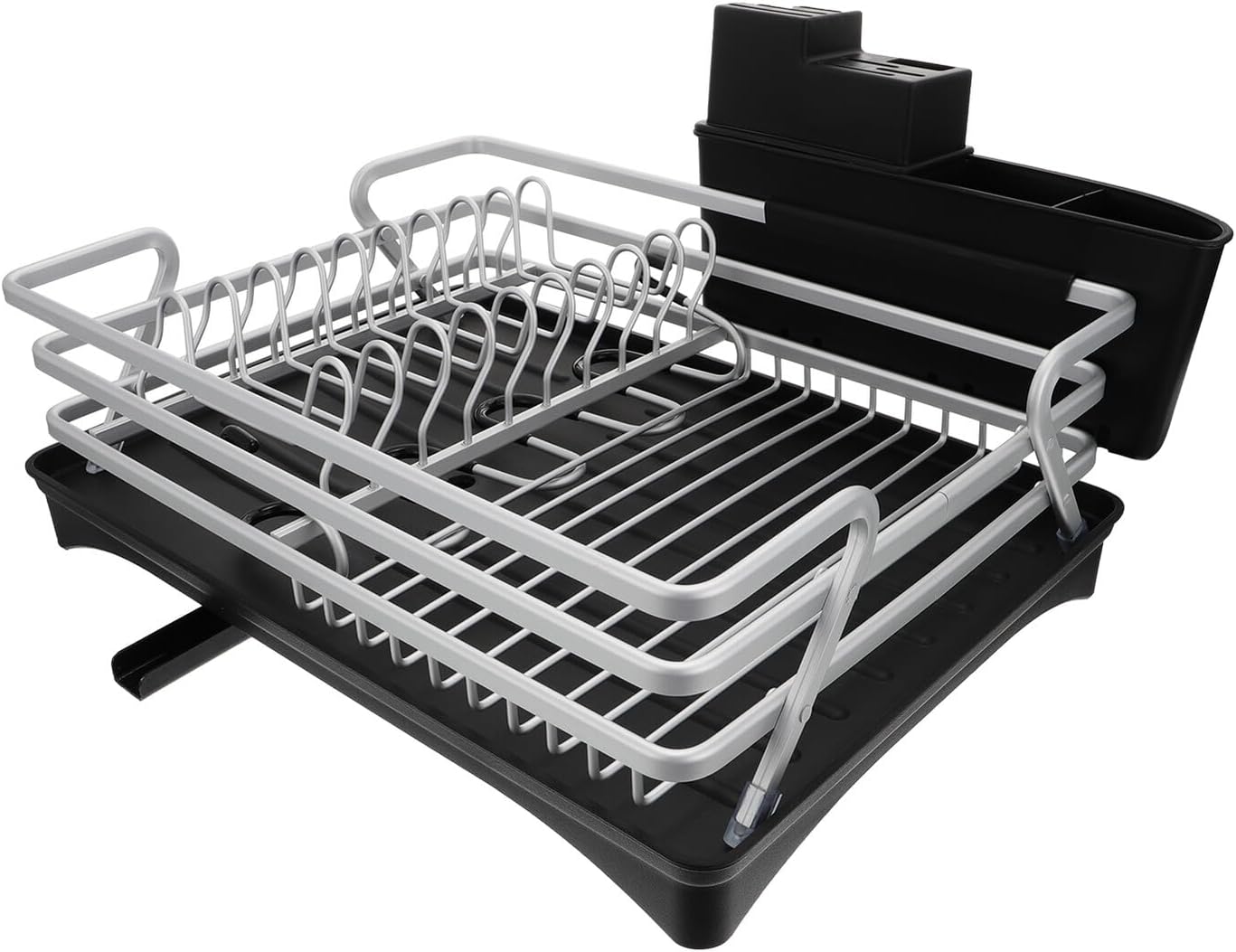 PRETYZOOM Multi-Function Aluminum Alloy Draining Rack with Dish Plate Storage and Black Base, Kitchen Tableware Drying Rack for Countertop Organization and Efficient Drainage