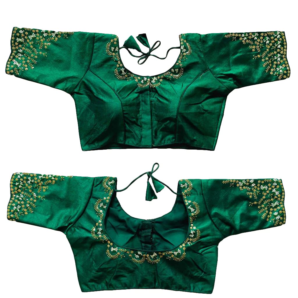 Women's Silk Embroidery Sequence Work Half Sleeve Readymade Blouse