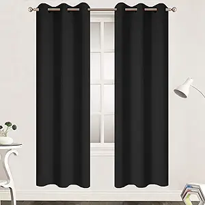 Yakamok 72 Inch Long Blackout Curtains for Bedroom, Thermal Insulated Grommet Drapes for Living Room, 38W x 72L, Black, 2 Panels