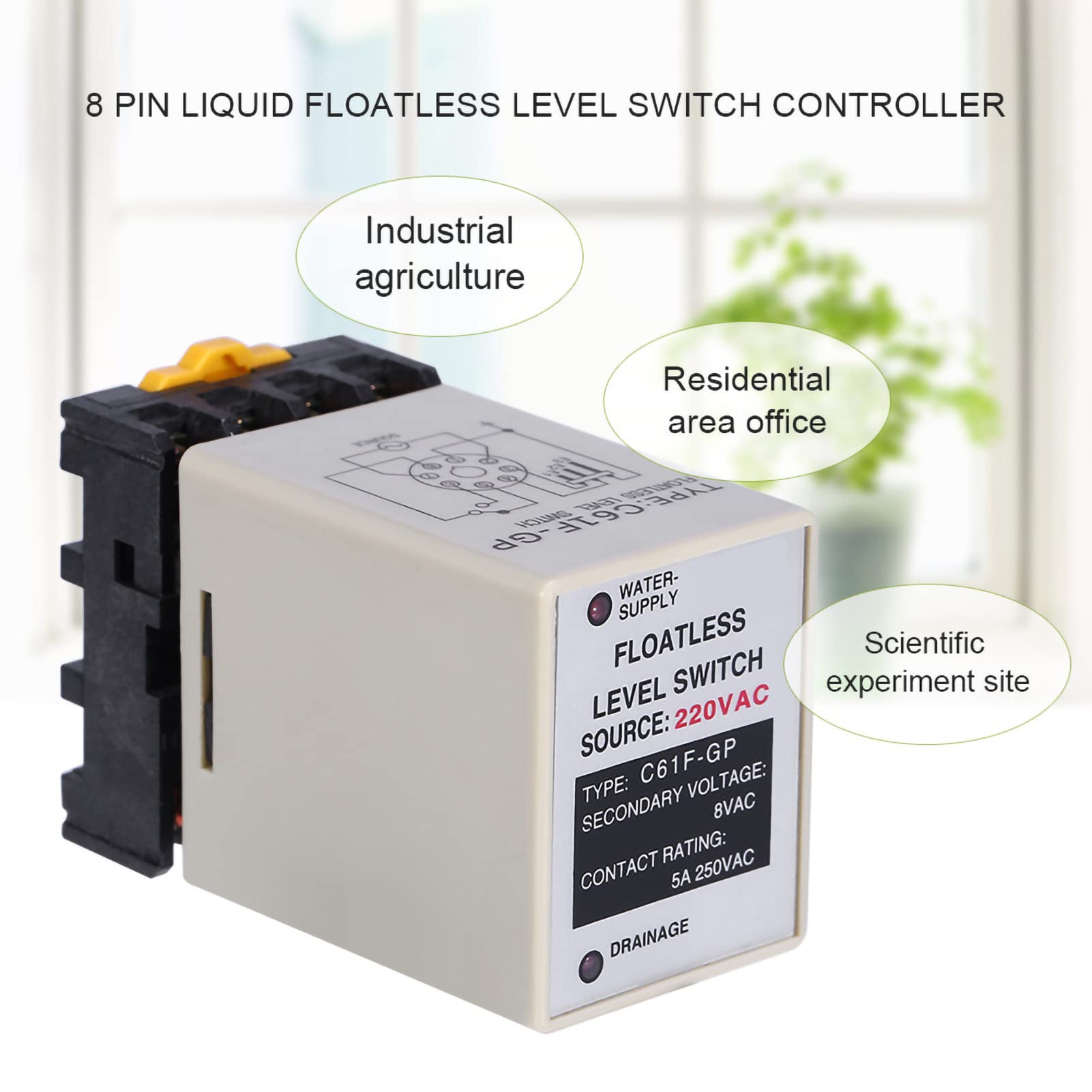 Water Level Controller, C61F GP AC220V 50/60HZ Floatless Level Switch Controller with Base for Water Industry