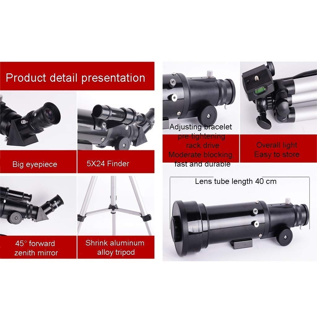 Telescopios para Adultos, niños, Principiantes en astronomía, telescopios astronómicos de 70 mm con trípode, telescopio Refractor y Bolsa de Transporte, telescopio de Viaje