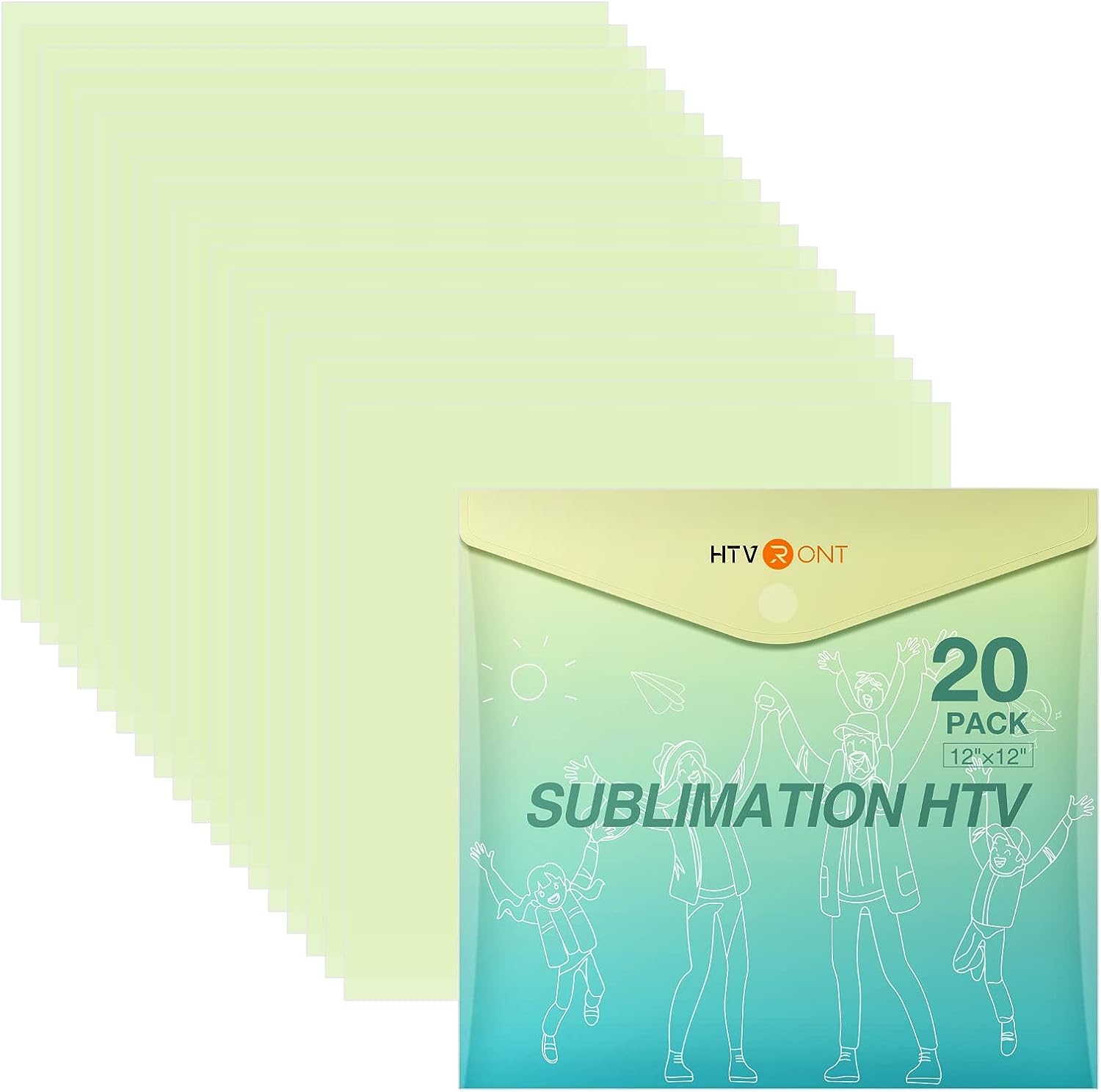 HTVRONTSublimation HTV 20 Sheets 12" X 12" for Light Fabric, Sublimation Blanks Clear Heat Transfer Vinyl for Sublimation, Work with Sublimation Paper, Sublimation Ink, Heat Press
