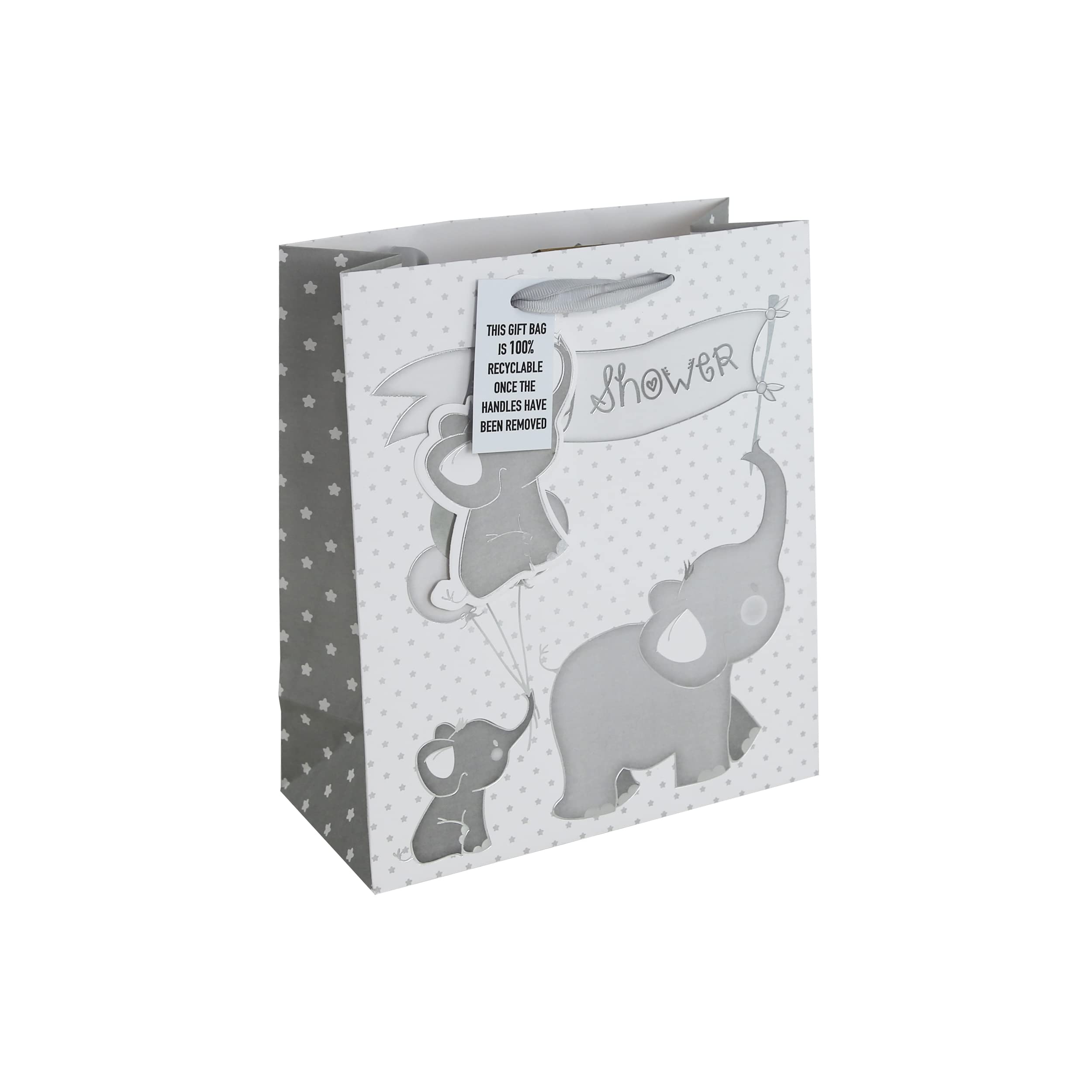 Eurowrap Multi Baby Shower Elephant Kraft Gift Bag With Gift Tag (Medium)