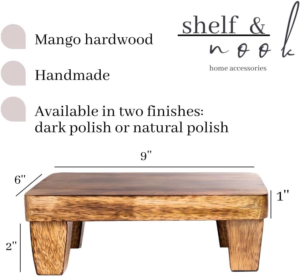 Wooden Tray Pedestal Decor | Display Riser for Plant and Other Home, Kitchen or Bathroom Accessories | Hand Carved Mango Wood 2 Finishes Available (Polished Mango Wood)