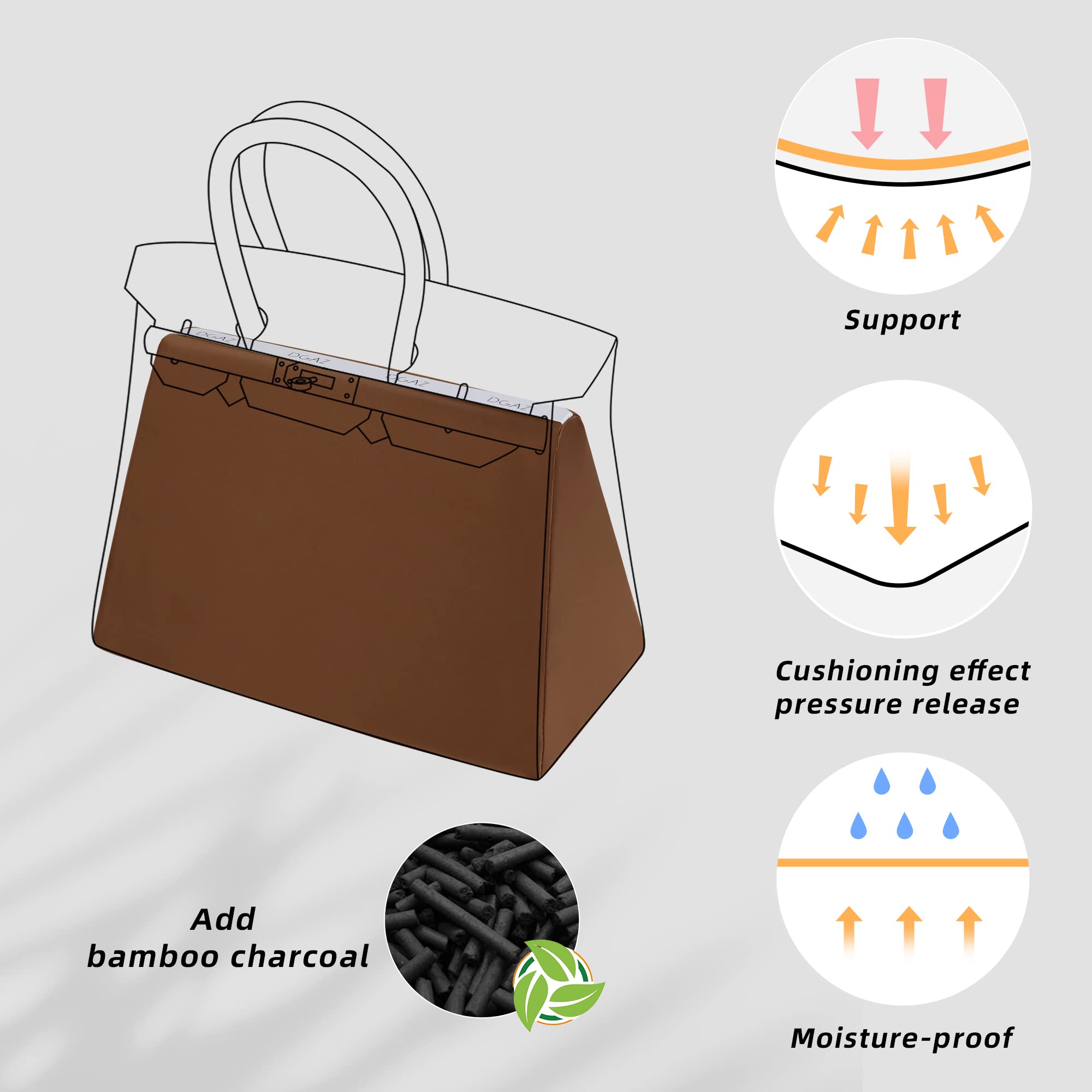 DGAZ Silk Bag Pillow Insert Shaper Fits Birkin 20/25/30/35/40, Silky Smooth Bag Insert, Luxury Handbag & Bag Shaper (BK25, Gold) - Image 3