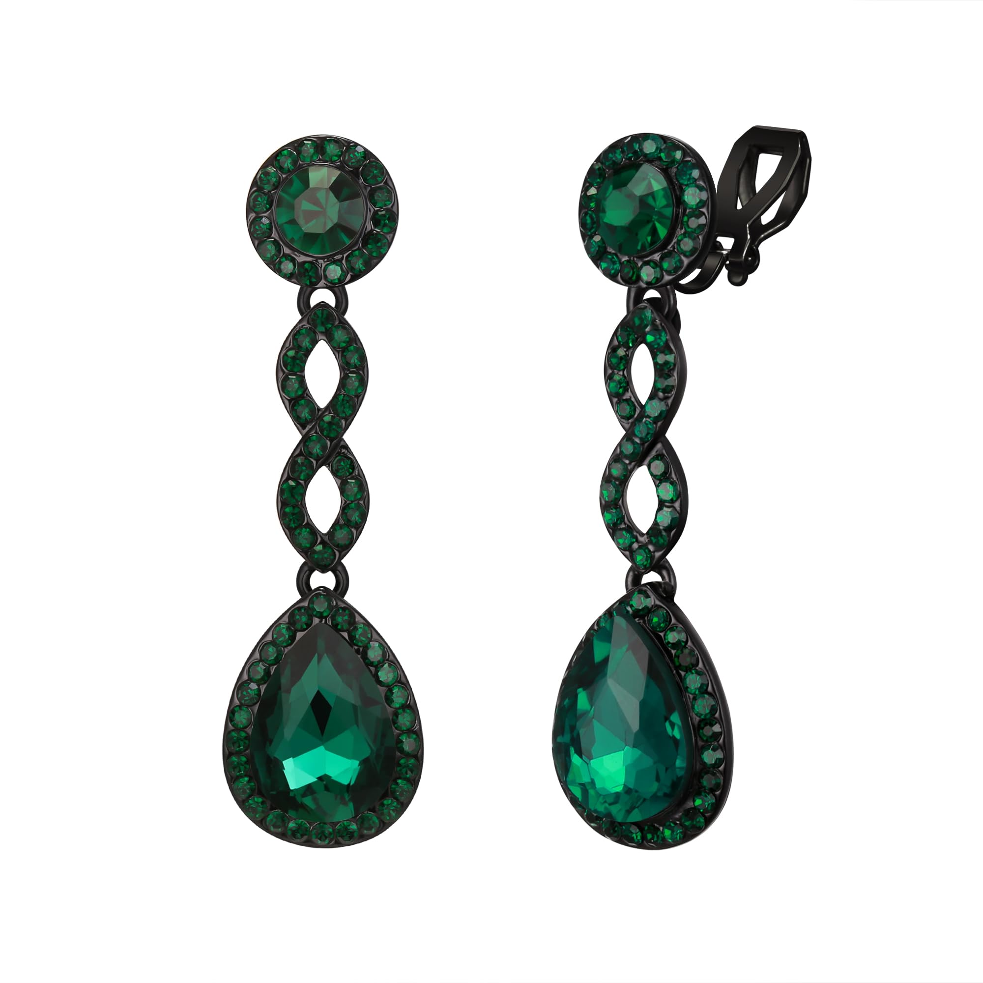 Crysdue Women's Rhinestone Bridal Earrings for Wedding, Spiral Infinity Stunning Crystal Teardrop Chandelier Dangle Earrings for Prom Party