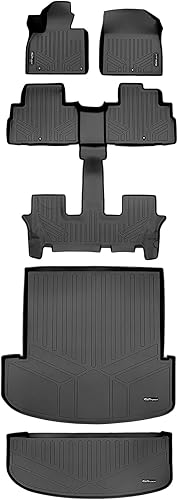 SMARTLINER Paquete de tapetes de suelo de 3 filas y ambos revestimientos de carga compatibles con Kia Telluride 2020-2025