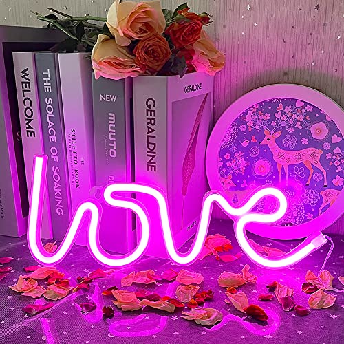 LED Love Enseigne au Néon Rose Néon Lumières Neon Love Sign Decor Light USB ou Batterie LED Neon pour Chambre de Fille Light Up Neon Sign pour la Sain Valentin Mariage