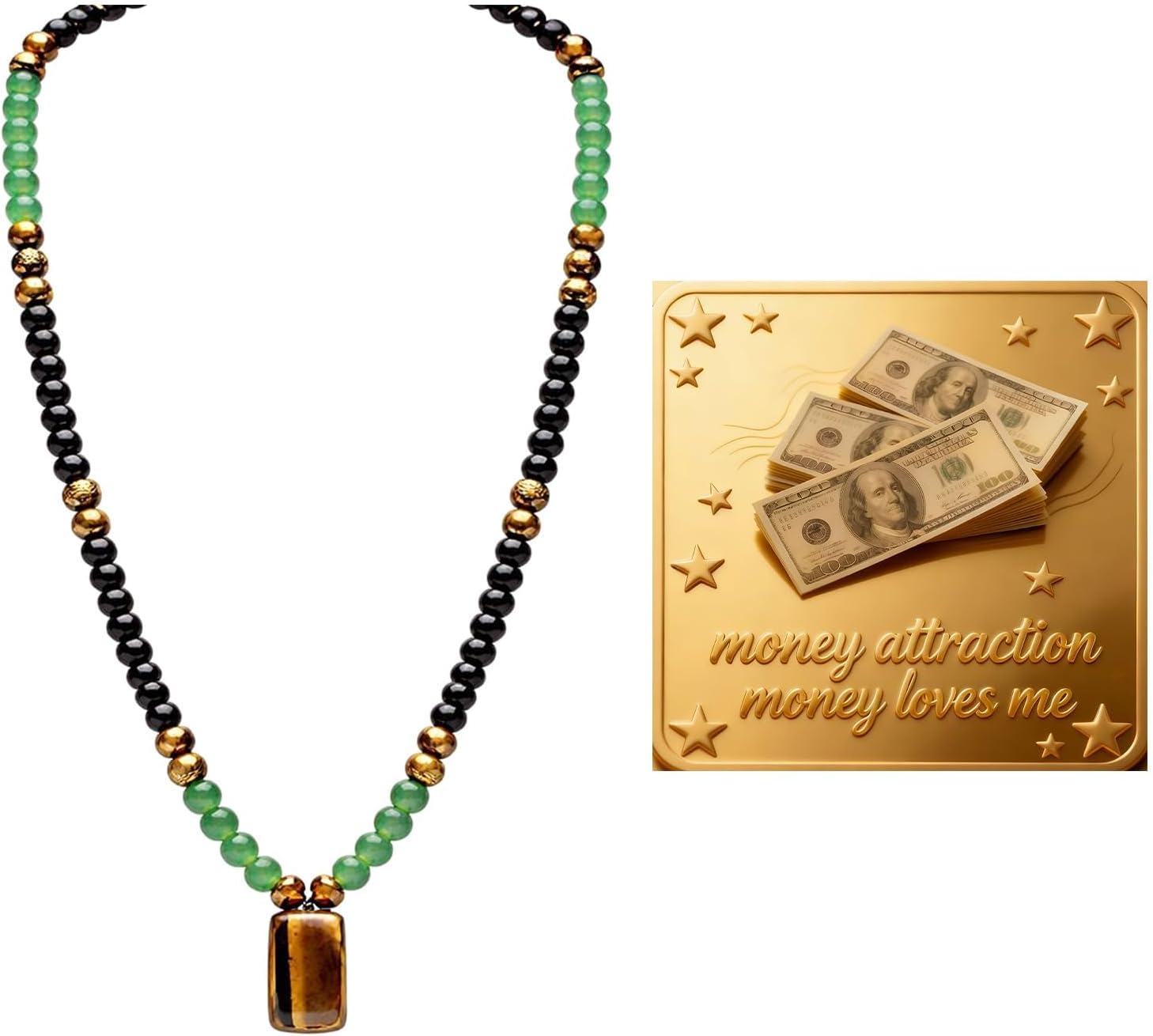 Money Necklace for Men Natural Crystal Black Obsidian Beaded Necklaces Money Necklace Wealth for Women Lucky Jewelry for Men Women - Image 8