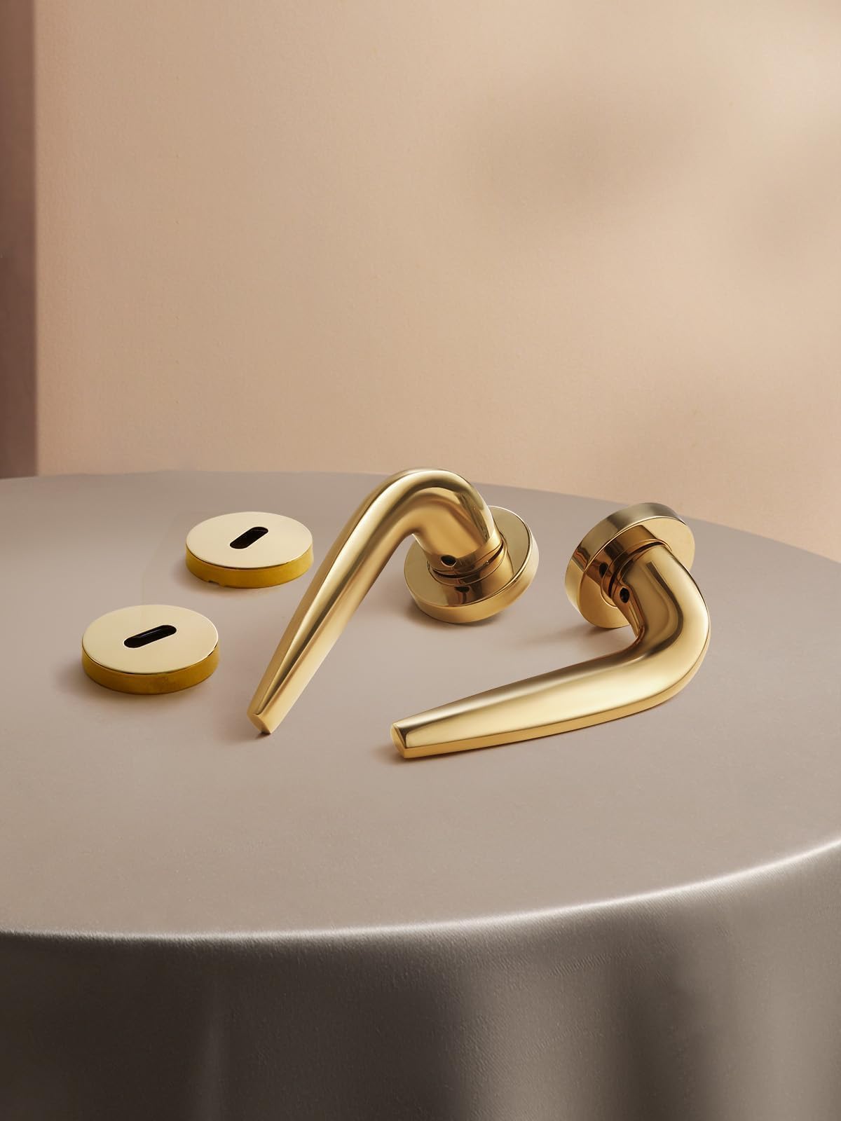 SORWDUERM Gold Door Handle Set Matte Brushed Stainless Steel Door Lever for Front Door and Interior Door L Shape Round Rosette,BB - Image 2