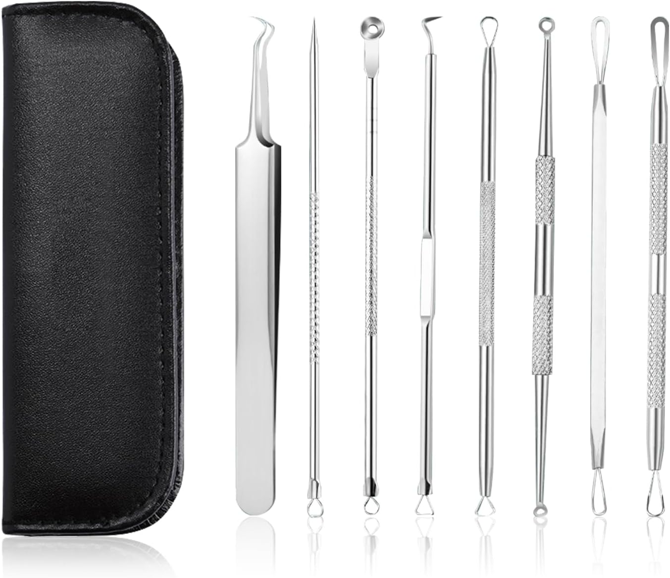 Blackhead Remover Pimple Popper Tool Kit, Upgrade 8 PCS Acne Needles, GERY Pimples Comedone Extractor Removal, Professional Stainless Blemish and Pore Cleaner Set with Leather Package