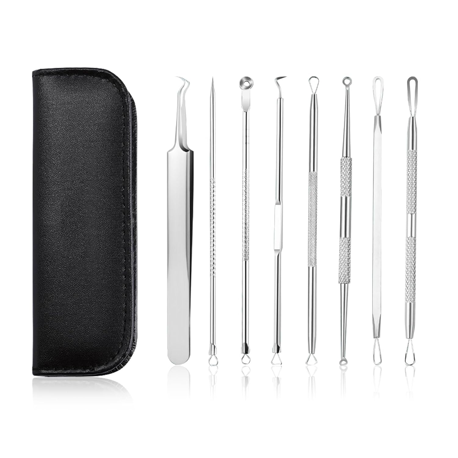 GERY Blackhead Remover Pimple Popper Tool Kit, Upgrade 8 PCS Acne Needles, GERY Pimples Comedone Extractor Removal, Professional Stainless Blemish and Pore Cleaner Set with Leather Package
