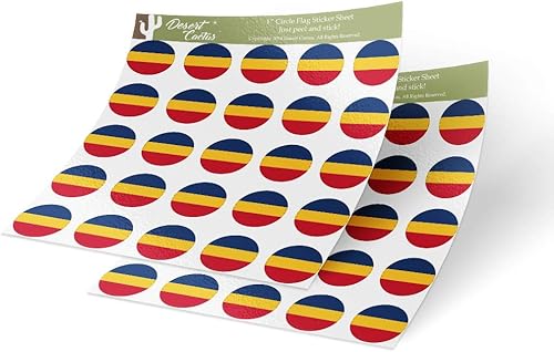 Desert Cactus Adhesivo de la bandera de Rumania de 1 pulgada, redonda, dos hojas, 50 piezas en total, con logotipo de país para niños, calcomanía de