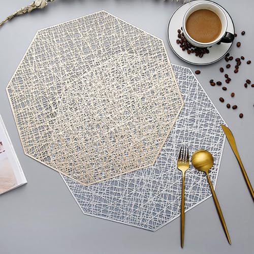 Set de table doré géométrique polygone creux 38x38 cm par 2 pour repas chic