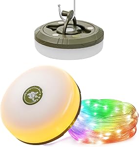 HAMLITE Camping Light String, 3 in 1 Camping Light Rechargeable(29.5Ft), RGB Portable Outdoor String Lights, Durable Tent Fairy Lights, Multi-Modes & Brightness, USB RV Awning Lights for Camper, Yard