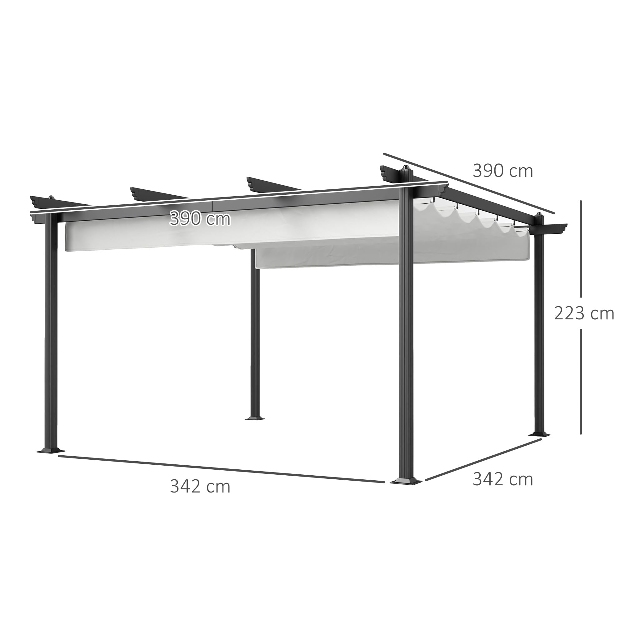Outsunny Gazebo Pergola 4x4 m Retrattile Struttura Alluminio Bianco | Pergolato, Telo Resistente Richiudibile, Giardino, Terrazzo, Balcone, Veranda, Patio, Piscina, Esterno