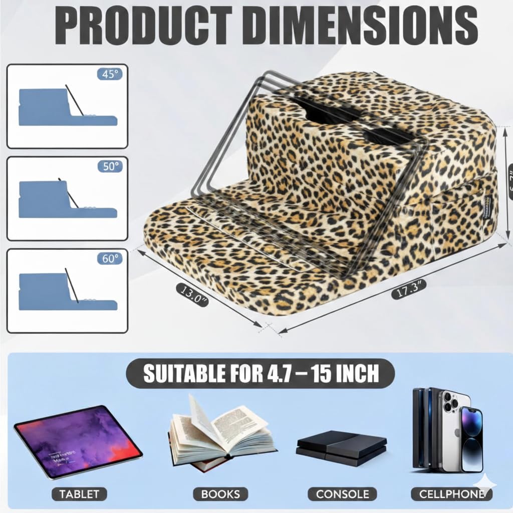 TabCouchCaddy - Couch Cup Holder Tray Pillow - Bed, Couch Caddy, Sofa, RV & Car - Holds Drinks, Snacks, Remotes, Phones, Kindle, Tablet | Bed Cup Holder (): Leopard