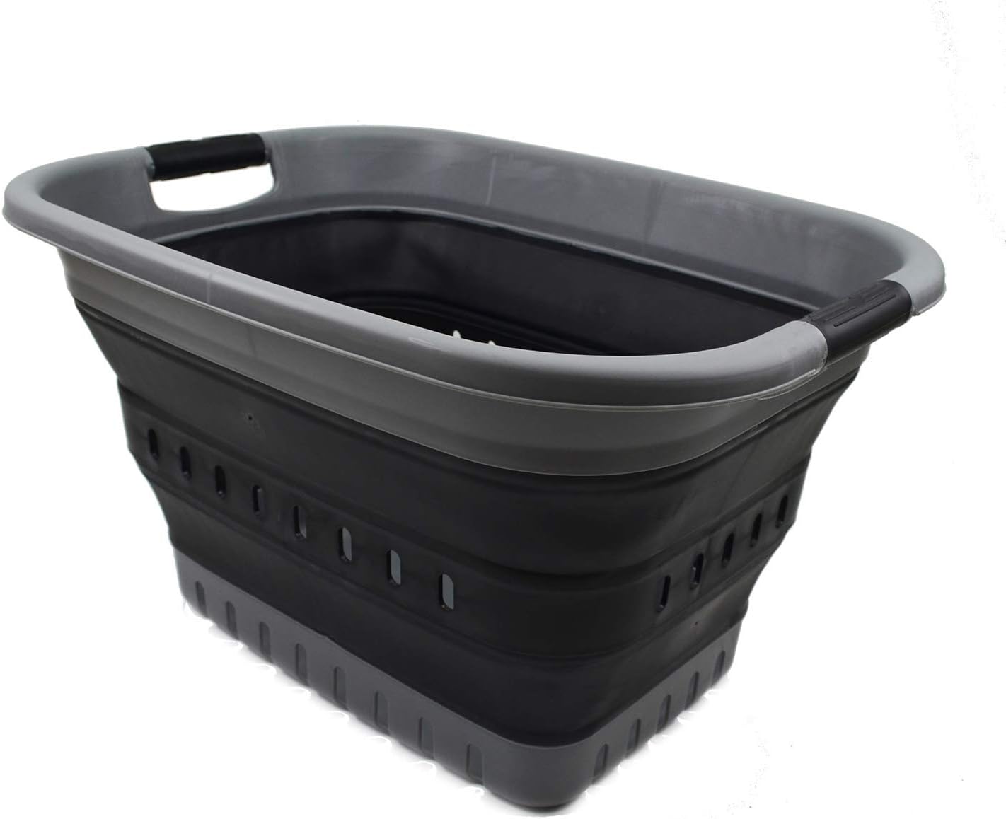 SAMMART 37L (9.77 gallon) Collapsible Plastic Laundry Basket - Foldable Pop Up Storage Container/Organizer - Space Saving Hamper/Basket (1, Grey/Black)