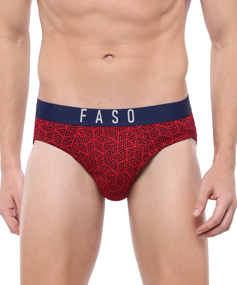 F A S O 100% Organic Cotton Brief for Men | Trendy Soft Stretch Fabric Innerwear | Outer Elastic Twin Layered Underwear for Mens | Elegant Printed Ultra-Light Regular Fit Briefs | Multicolored (Pack of 1)