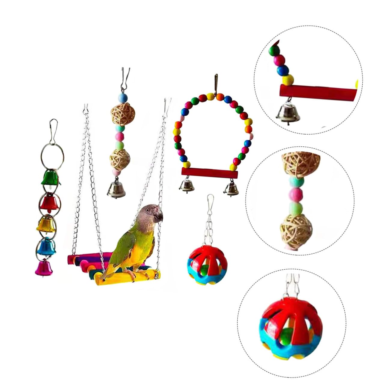 Juego de 5 Juguetes para Morder Loros Set de Juguetes Masticables para Pájaros Material Natural Seguro Diseño para Estimular Inteligencia en Aves Pequeñas y Medianas
