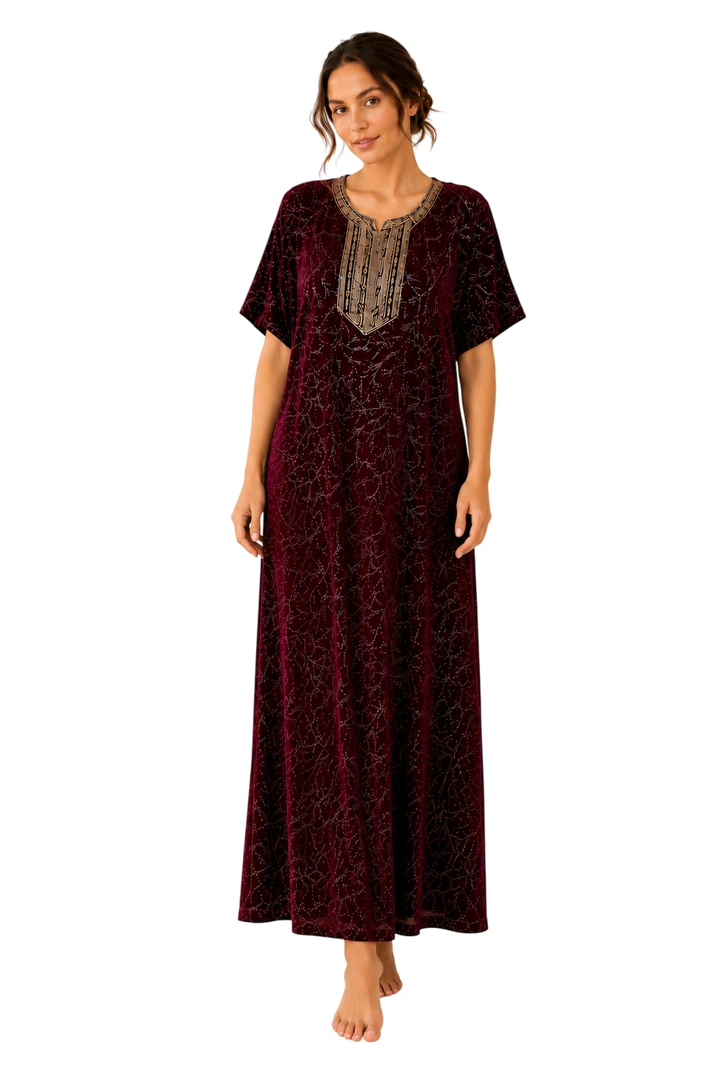Pure Cotton Hand Embroidery Nighty for Woman | Floral Gown for Women Nightwear Nighty for Women Stylish Maxi for Women Cotton - Free Size Maroon-picture-30