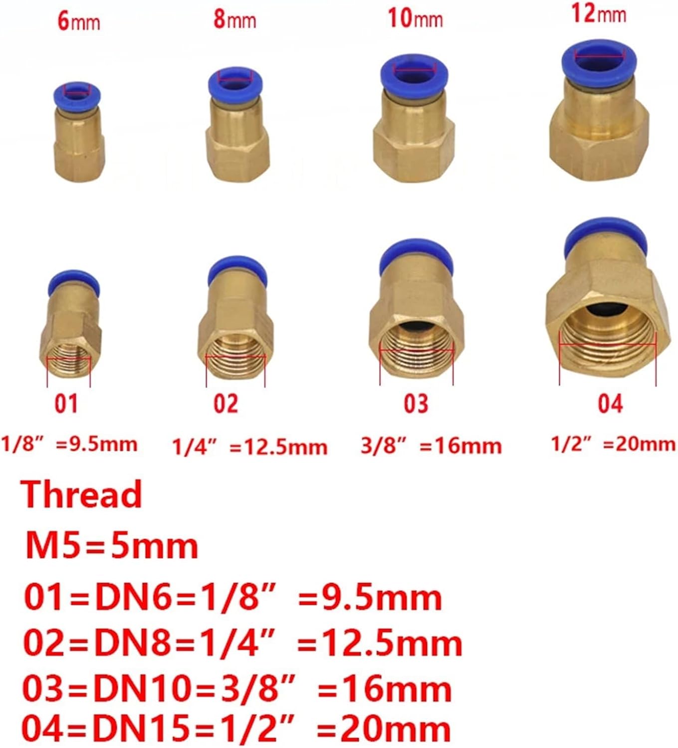 50Pcs Lot PCF Pneumatic Female Quick Connector Fitting 4-M5 4-01 6-01 6-02 1/8 /1/4 3/8 1/2 Thread For pipe 4mm 6mm 8mm 10mm 12(PCF12-03)