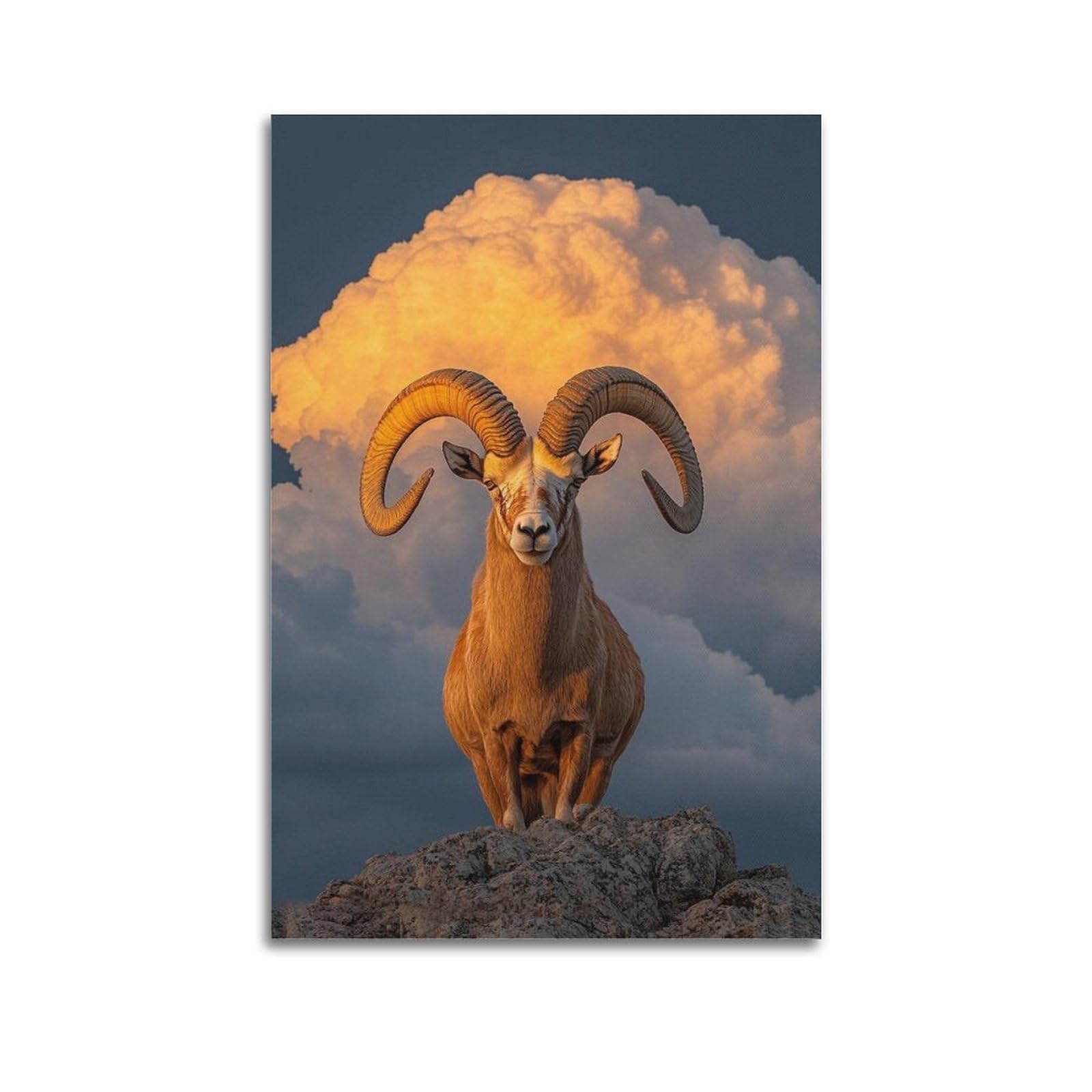 XKUGA Serene Zen Nature Urial Big Horn Sheep Poster Modern Decorative Canvas Prints - Ideal Wall Art for Family, Man Cave, Game Room, Boys & Girls Bedroom 20x30inch(50x75cm)