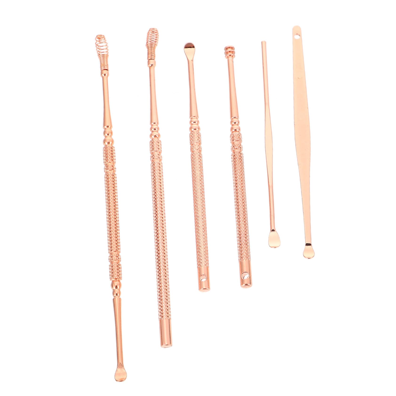 Rose Gold Stainless Steel Ear Cleaning Tools 6-Piece Set Spiral Massage Tool and Earwax Removal Spoon for Effective