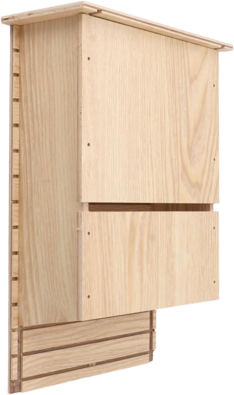 Outdoor Bat House Single Storey Wooden Garden Eaves Bat Habitat, Weatherproof Bat with Pre Installed Hooks for Trees or Houses, Wildlife Shelter
