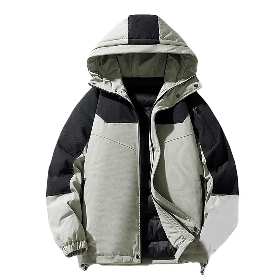 Piumino da uomo con cappuccio e cerniera, caldo, spesso, leggero, casual, bianco