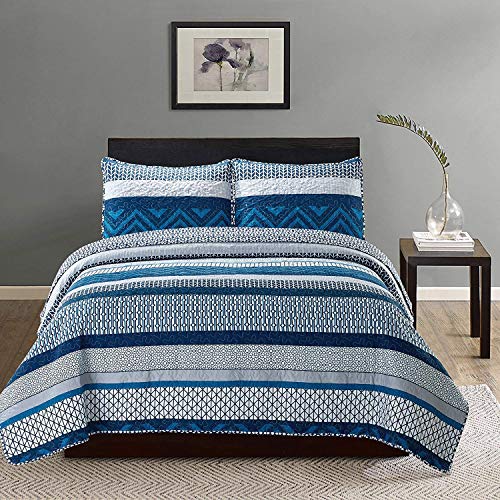 Slpr Dreamcatcher 3-Piece Coastal Bedding Set - Queen Size Quilt With 2 Shams: Modern Blue And White Bedspread, Lake House Décor Quilted Blanket, Lightweight Lodge Coverlet, Queen Bedding Sets #TOP7