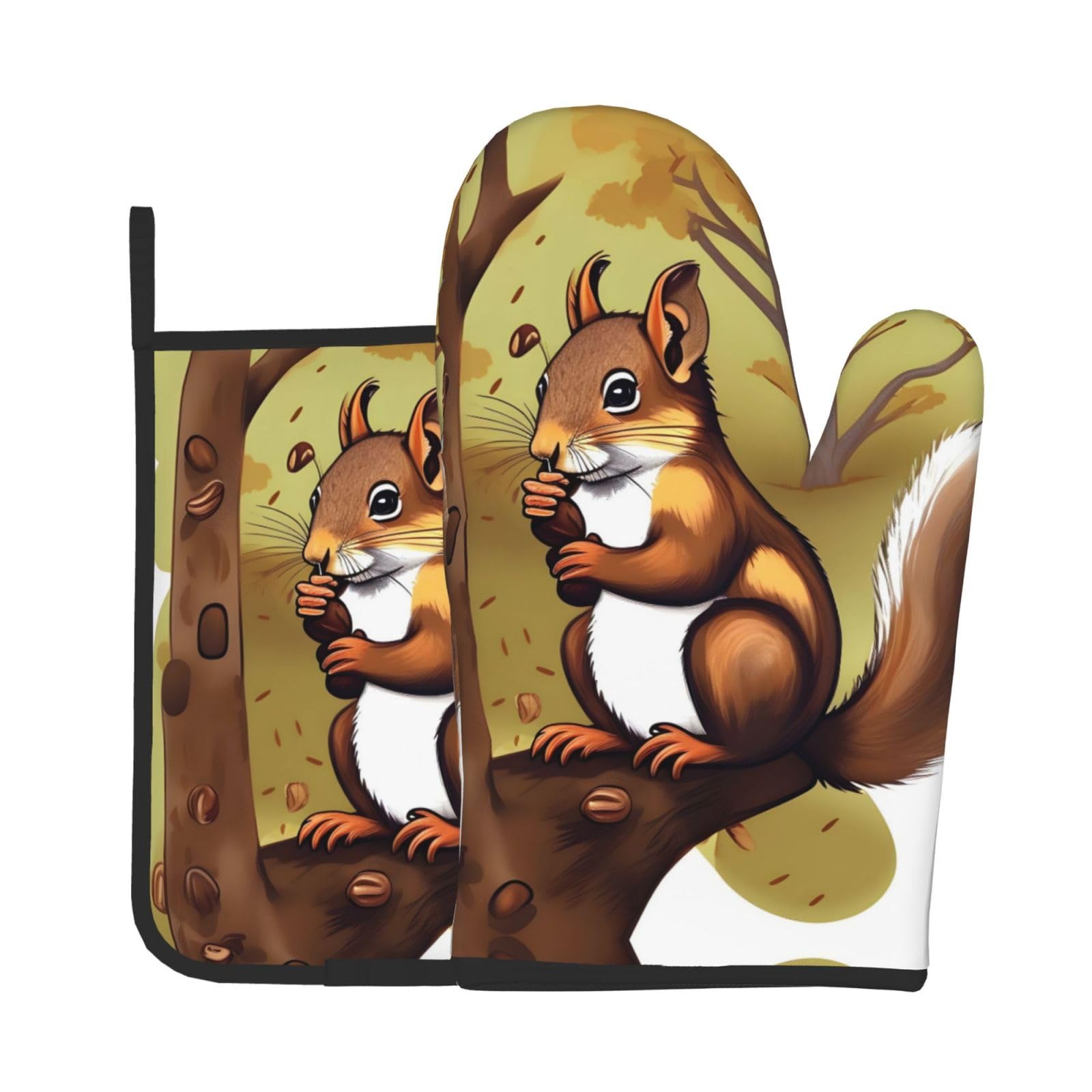 Oven Mitts and Potholders Set of 2 for Kitchen Baking Cooking GrayNut-Eating Squirrel Thick and Durable