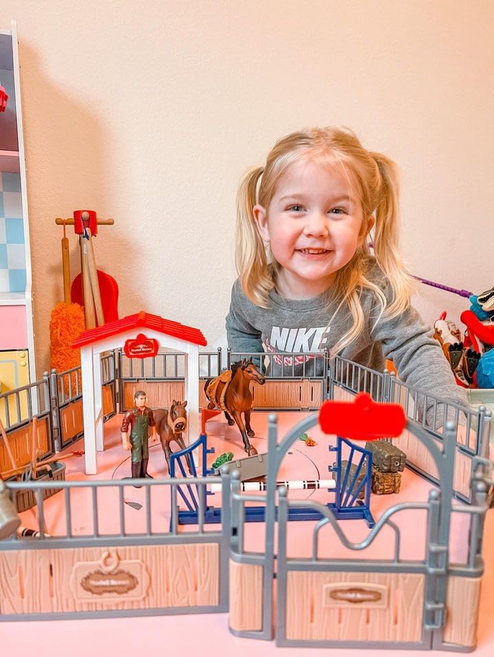Miniatura 8 de Juego de establo para caballos, juguetes de caballos para niñas y niños con jinete, figuras de animales de granja, juguetes de juego de simulación