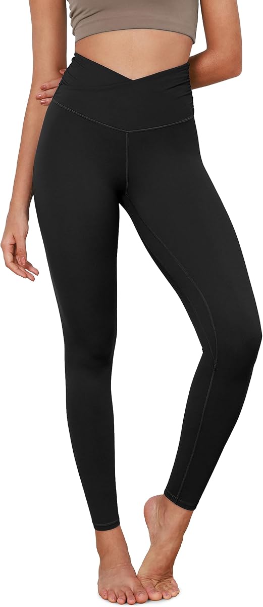 ODODOS Leggings de yoga con cintura cruzada para mujer con bolsillo interior, pantalones de yoga cruzados de 23"/25"/28"