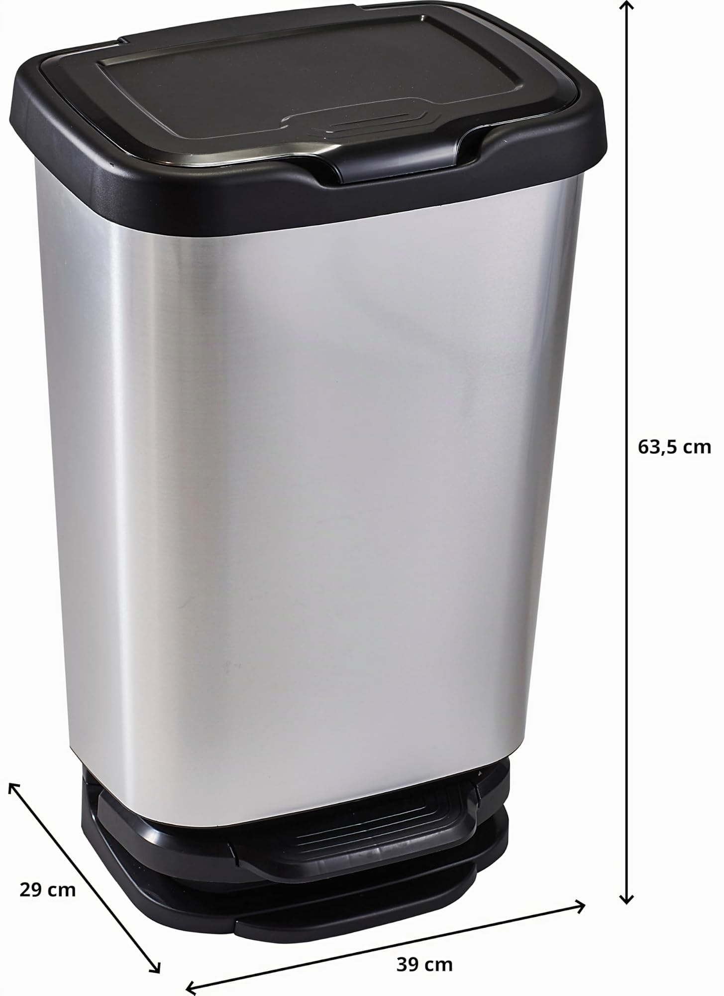 M-Home | Pattumiera a pedali/Cucina | Plastica | Argento | 39,2 x 29,6 x 63,4 cm/40 L | JIVE 40 | PLS8160-91