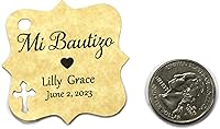 Vista 8 de Mi Bautizo - Etiquetas pequeñas personalizadas con cruz (juego de 20) (blanco)