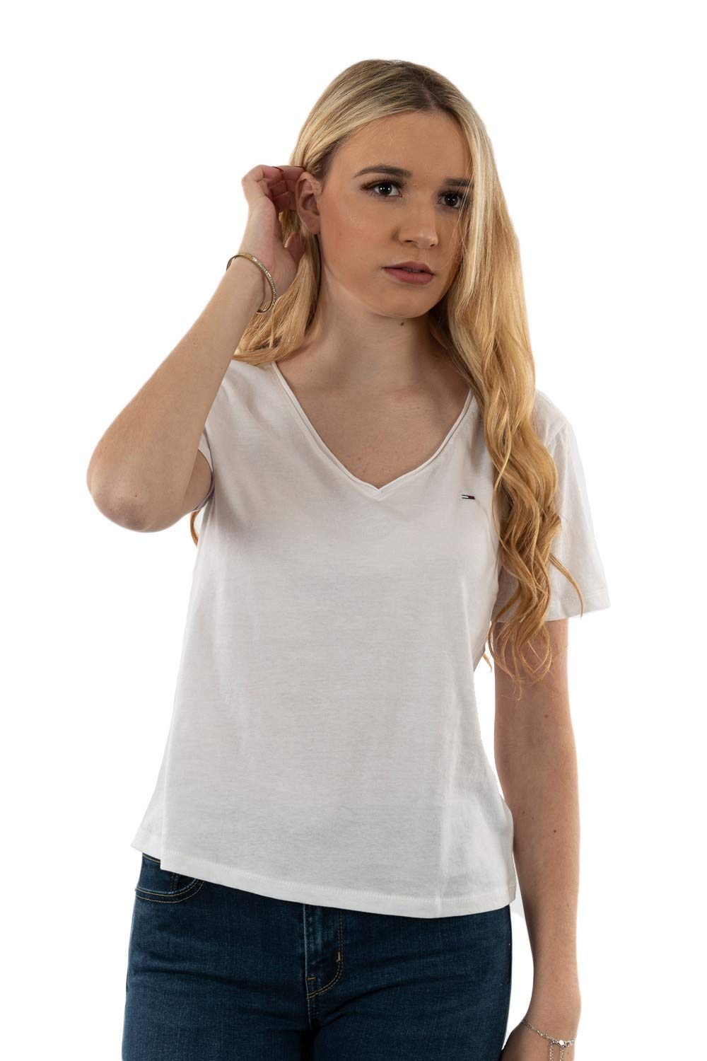 Tommy Jeans Tjw Slim Jersey V Neck Camiseta para Mujer