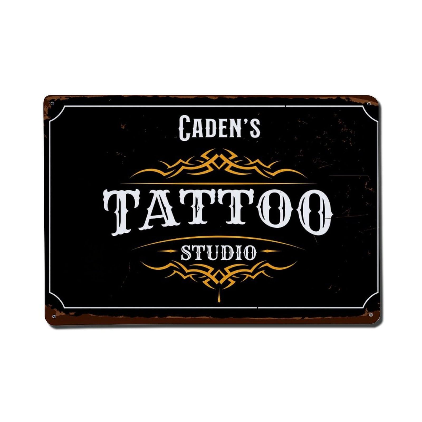 Tattoo Studio Sign Design Pattern Tin Sign Vintage Metal Poster, Home Bar Garage Man Cave Cafe Indoor & Outdoor Wall Decoration 8x12Inches