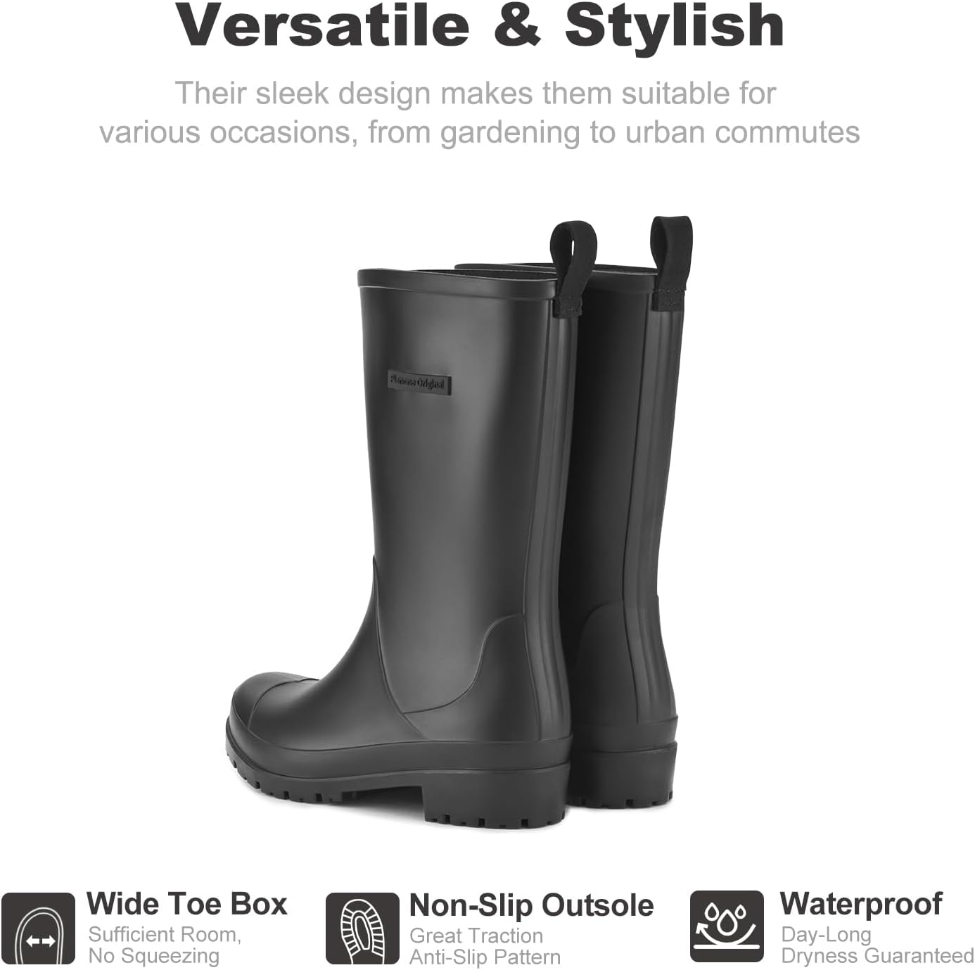 planone Mid Calf Rain Boots Women Fashion Waterproof Boots for Women Matte Outdoor Garden Shoes Muck Boots for Ladies Non Slip Work Shoes Rubber Boots with Premium Comfort Insole