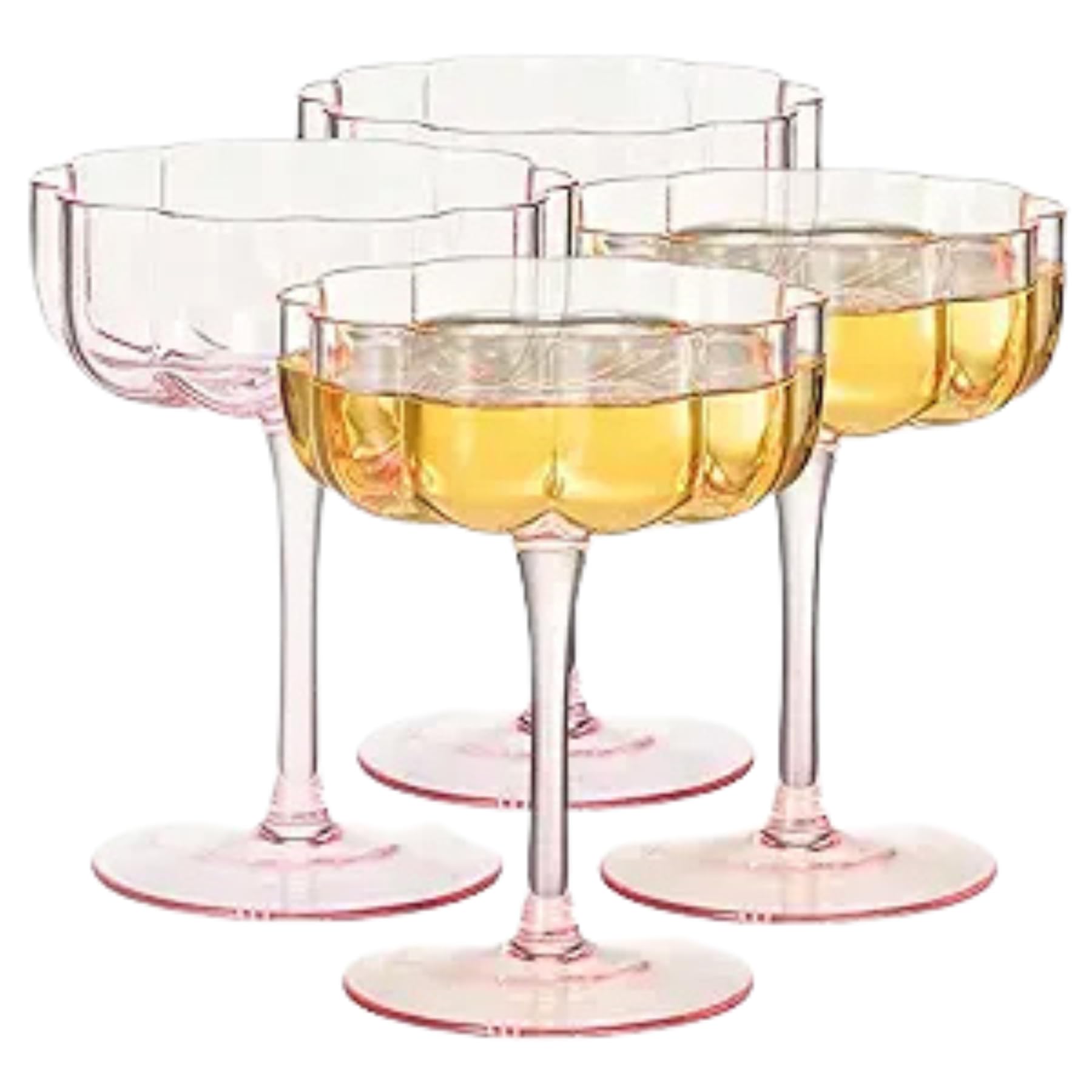 Set 4 Bicchieri Coupé Nagpew 350 Ml – Vetro Vintage Con Motivo Floreale In Rilievo, Per Cocktail E Dessert